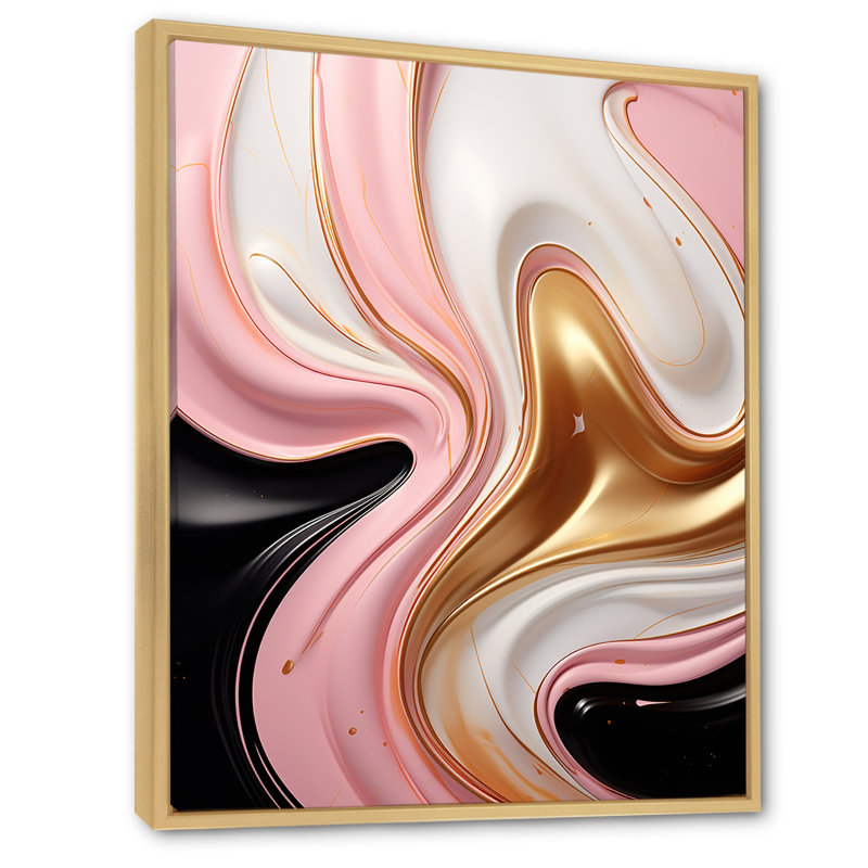 Art rétro liquide glam en rose, blanc et noir - formes abstraites, impressions d'art mural, H 32 po x l 24 po x P 1 po