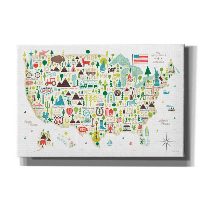 «Illustrated USA» par Michael Mullan, art mural sur toile, H 26 po x l 40 po x P 1,5 po