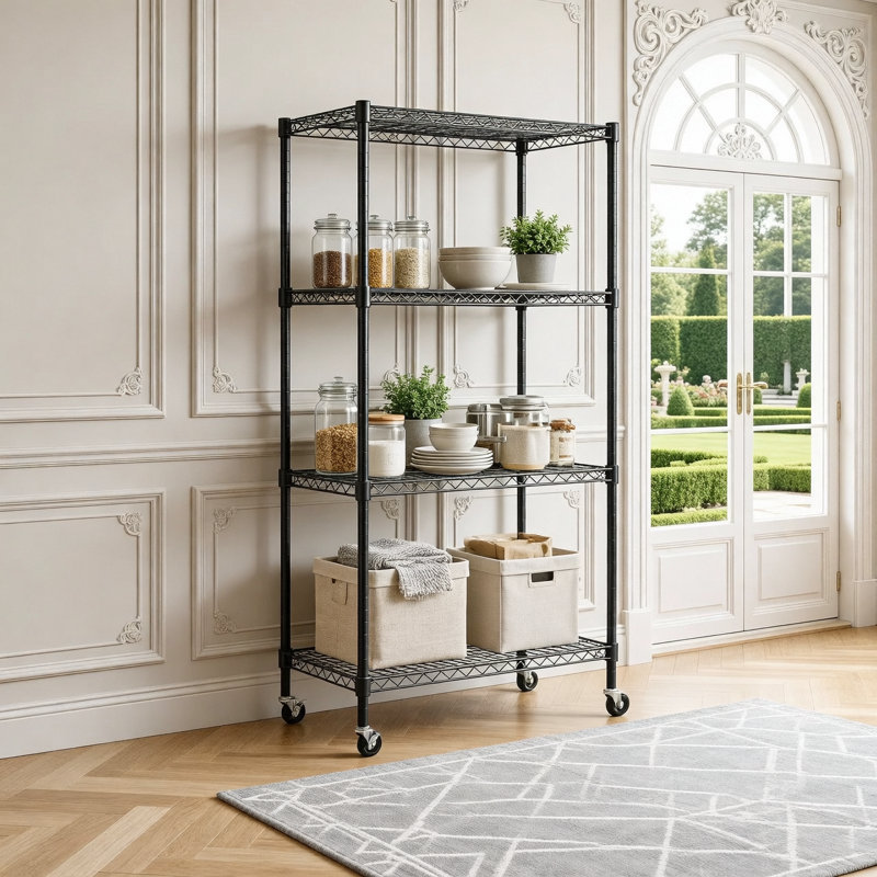 Étagères grillagées robustes à 4 niveaux réglables - supports de rangement polyvalents et résistants à la rouille pour la maison et le bureau