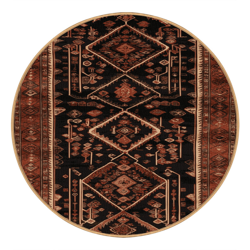 Machine Washable Turkish Brown Area Rug, Round 6'