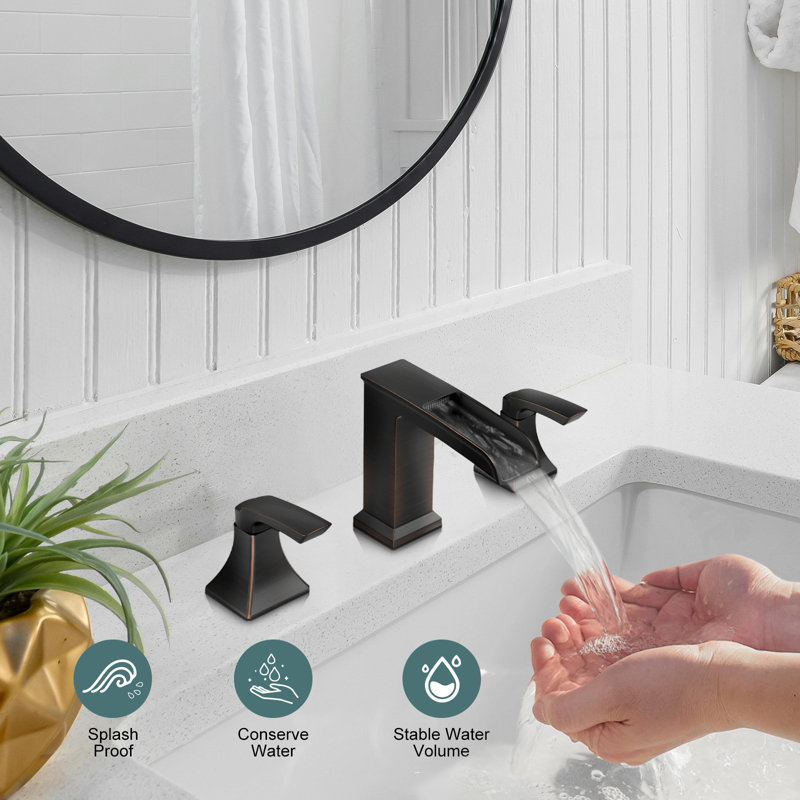 8 po Robinet de salle de bain à 2 poignées Waterfall avec drain escamotable, Bronze huilé