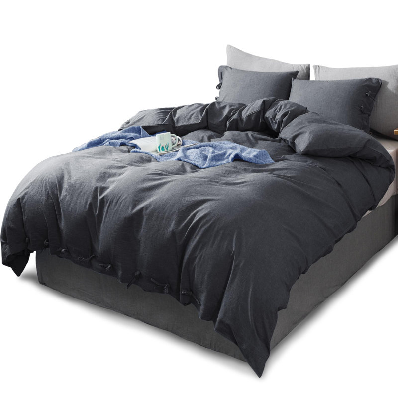 Ensemble de housse de couette , Housse simple + 1 taie décorative, Gris foncé