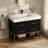 36" Artificial Stone Bathroom Vanity with Ceramic Sink, Modern Bathroom Sink Cabinet with Soft Close Drawers and Open Shelves, Free-standing Bathroom Vanity with Stainless Steel Legs and Large Space S