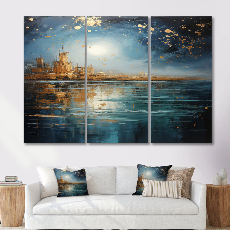 Ensemble de salon d'art mural Eastern City, H 28 po x l 36 po x P 1 po, Toile tendue