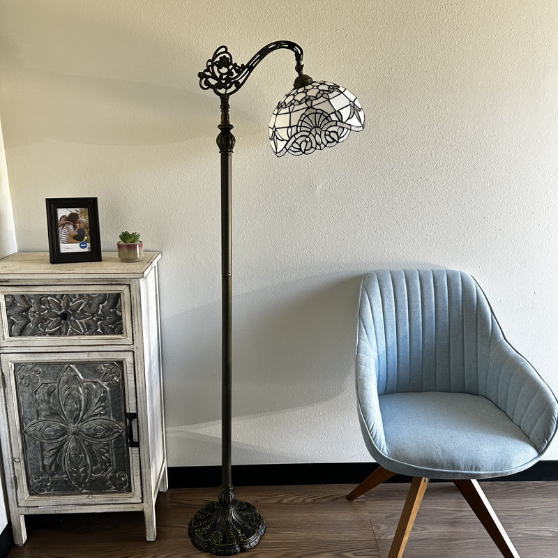 Jermyn Tiffany Floor Lamp White Baroque Style Lavender LED Bulb Included Gooseneck Adjustable 20"W*12"D*63"H