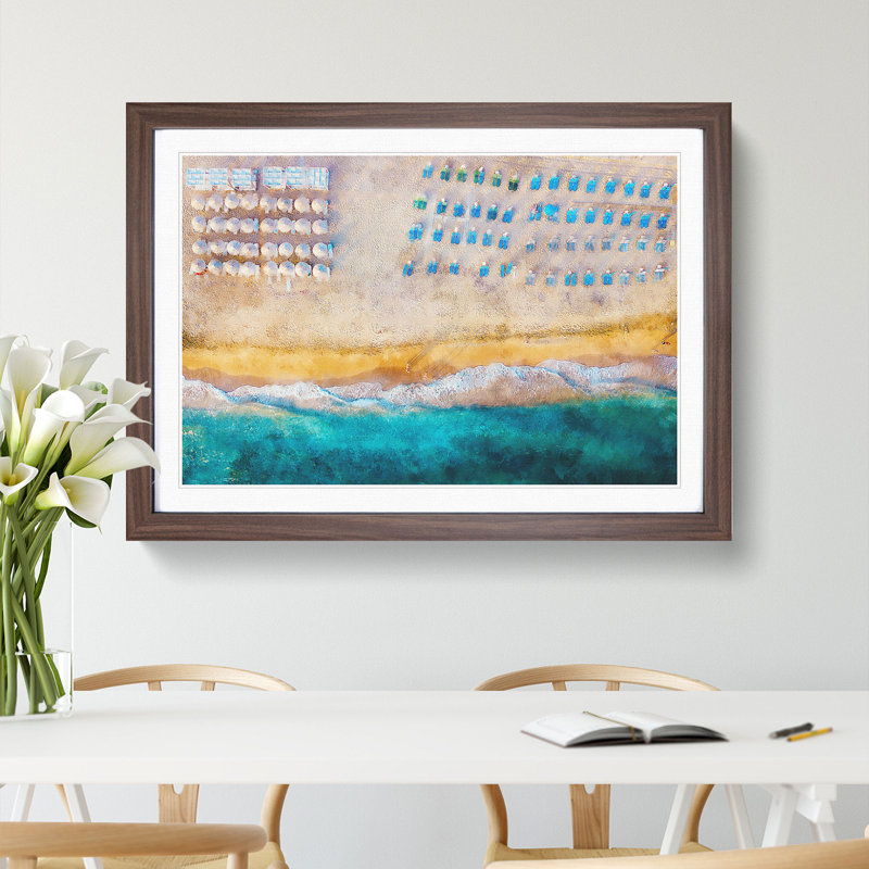 Beach in Corfu Greece - Picture Frame Painting, Walnut Framed, 48cm H x 65cm W x 2cm D