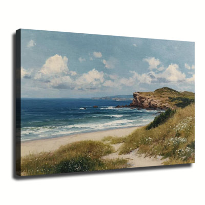 "Vintage Coastal Cliff Beach Seaside Ocean", peinture à l'huile sur toile tendue grande galerie pour salon chambre à coucher