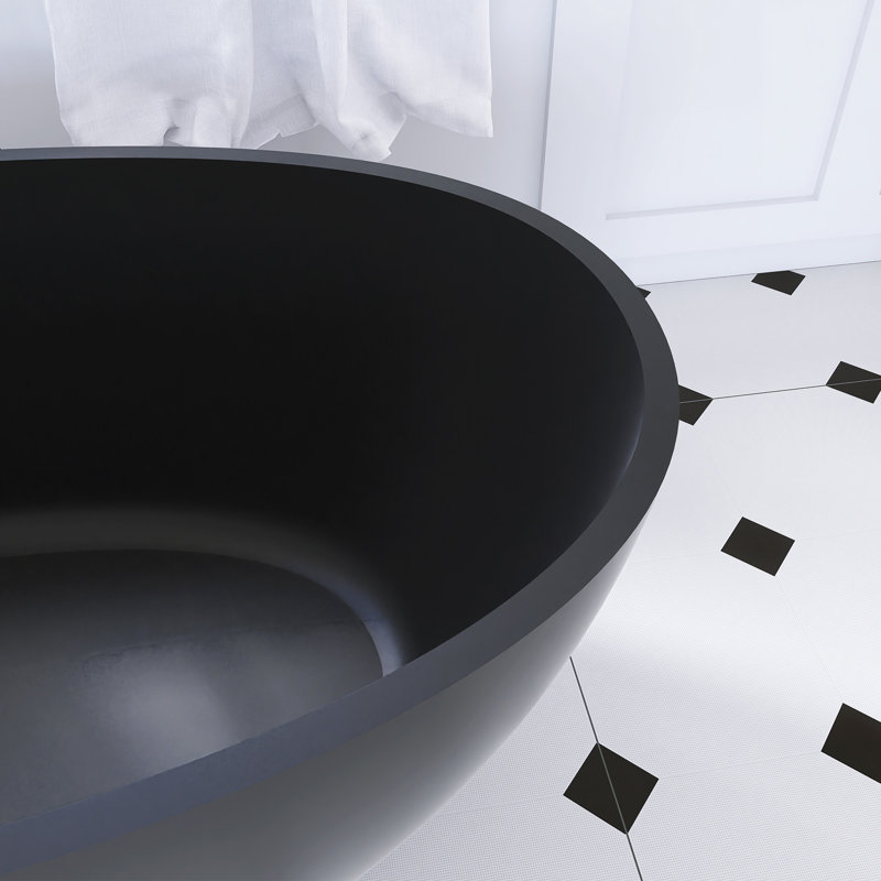 Freestanding Solid Surface Soaking Bathtub, Matte Black