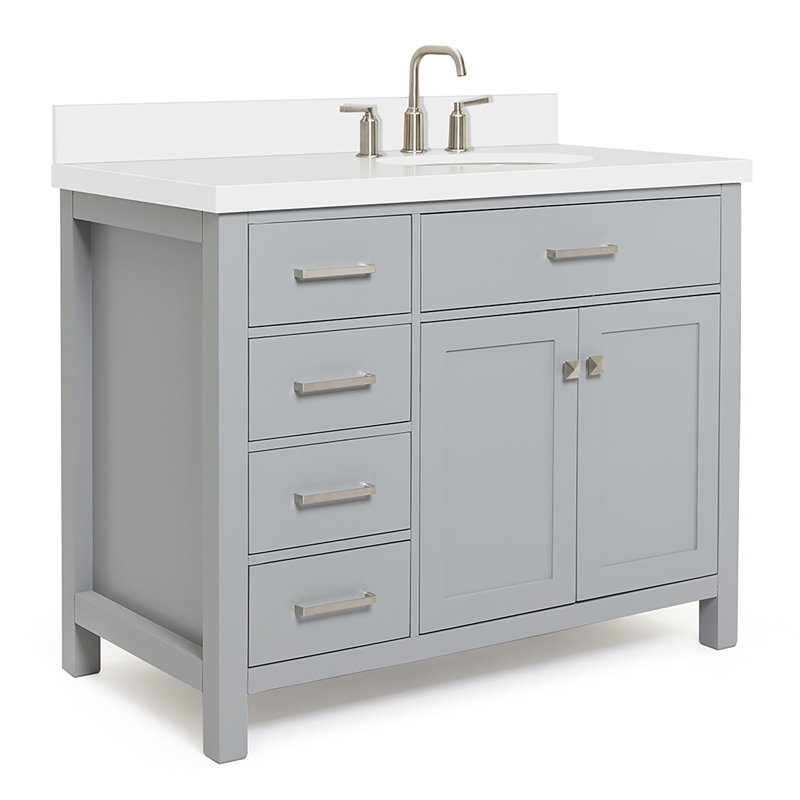 Macnair 42" Single Bathroom Vanity with White Quartz Top, Gray