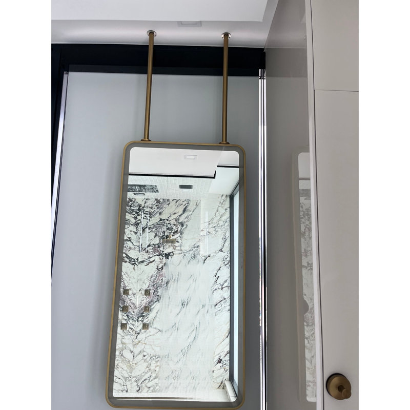 Brushed Gold Ceiling Suspended Vertical 1 Side LED Mirror 