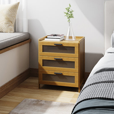 3-Drawer Narrow Bamboo Bedside Table