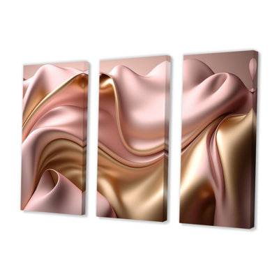 Luscious liquide or en rose et taupe II - impression sur toile 3 pièces