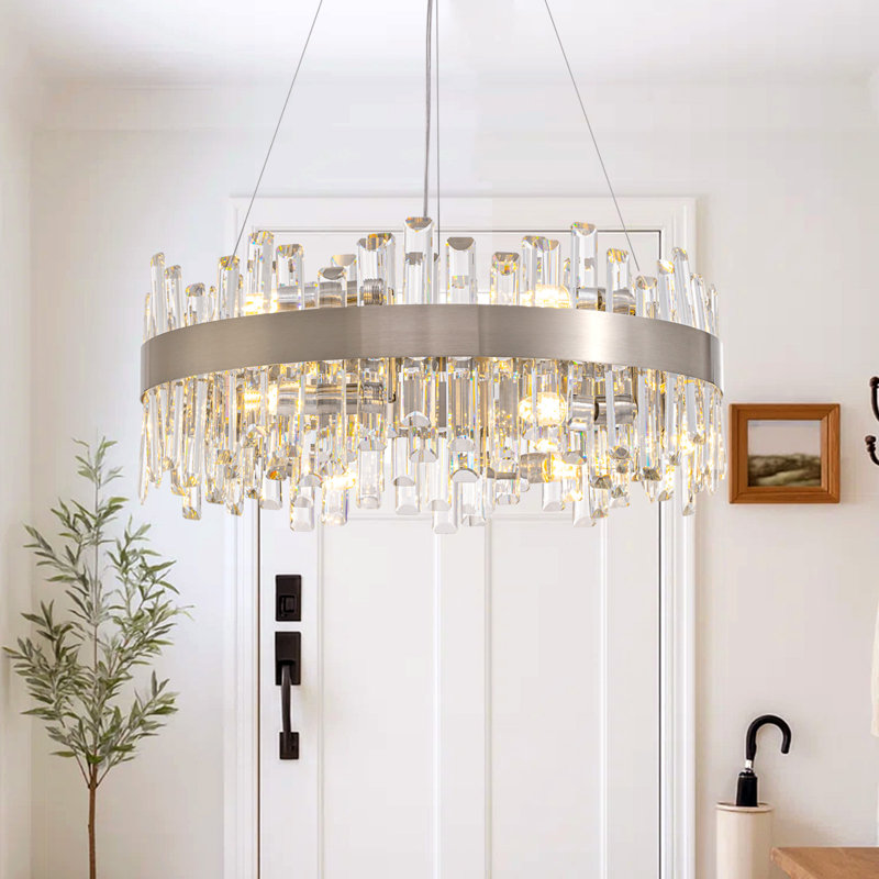 Xzavious 12 - Light Dimmable Round  Crystal Hanging Light Modern Chandeliers, 10" H x 24" W x 24" D, Brushed Nickel