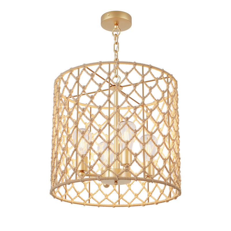 Rhamel 4-light E26 21.25 inch Oversize Rattan Boho Dimmable Adjustable Pendant Light Chandelier