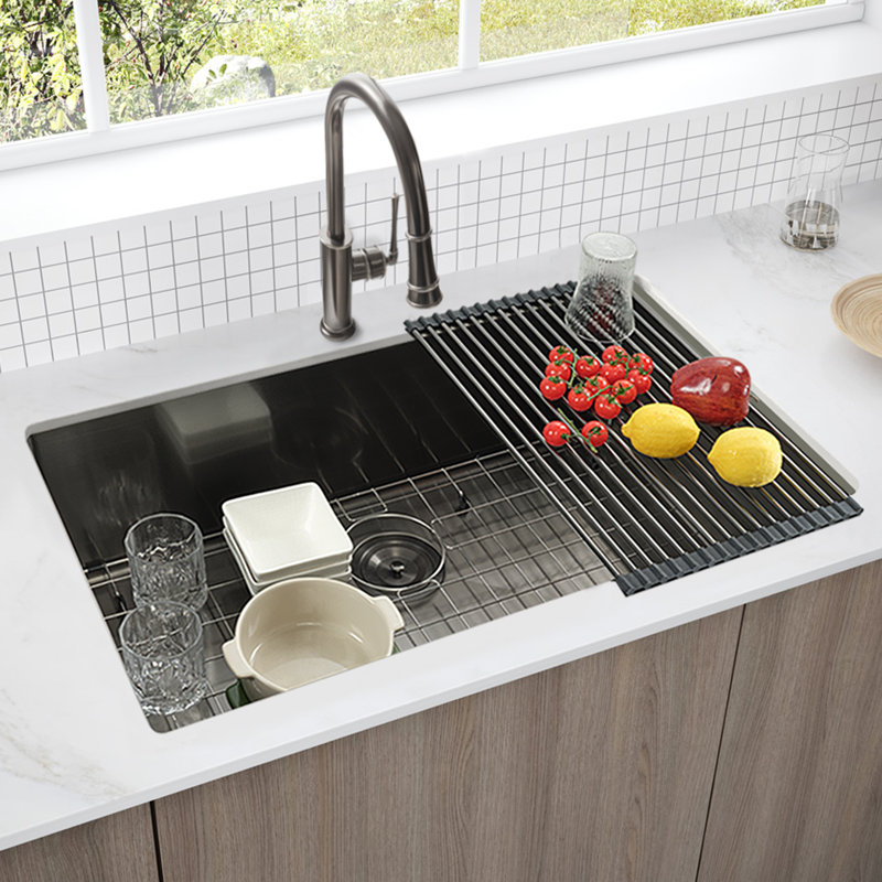 Évier de cuisine 32 po à cuve simple encastrée / encastrée en acier inoxydable 304 de calibre 16 avec accessoires
