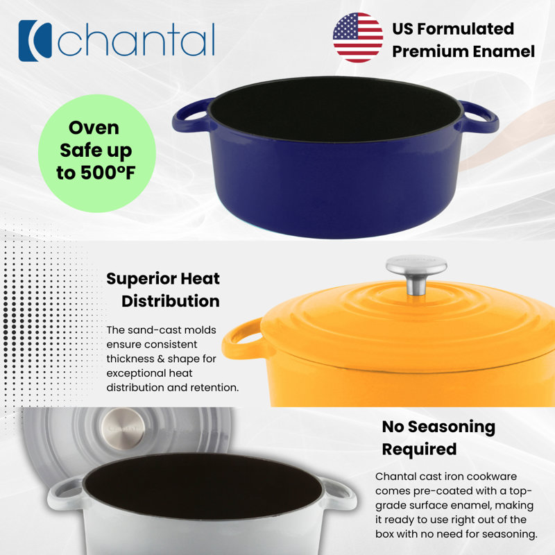 Chantal Cast Iron Round Dutch Oven, Sea blue, 5 Qt