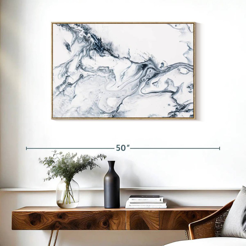 Phung gris et blanc, 37 po x 25 po, Cadre flottant en bois naturel