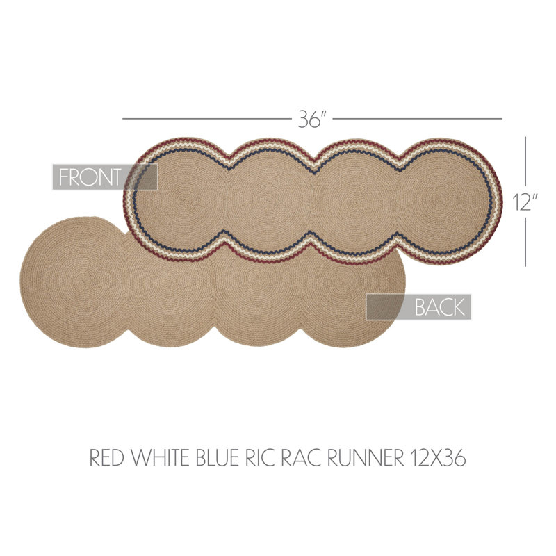 Festive Finds Rouge Blanc Bleu Ric Rac, Rectangle L 36 po x l 12 po