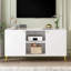 Meuble télé moderne et ajustable avec rangement, bois aggloméré et pieds en métal pour le salon