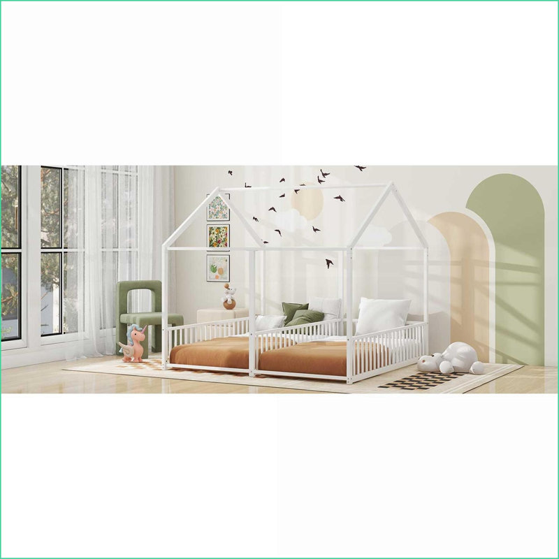 Lit plateforme simple en métal 2 en 1 blanc sans sommier tapissier, Blanc antique