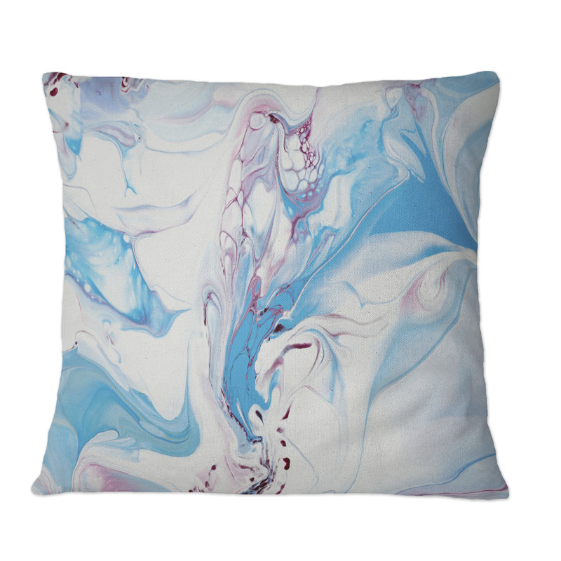Coussin bleu et rose liquide Art II - imprimé moderne, 16 po x 16 po