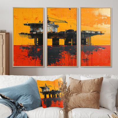 «Orange Orange Oil Plateform Ocean Drill - Oil Rigs / Fields», ensemble de reproductions d'art mural