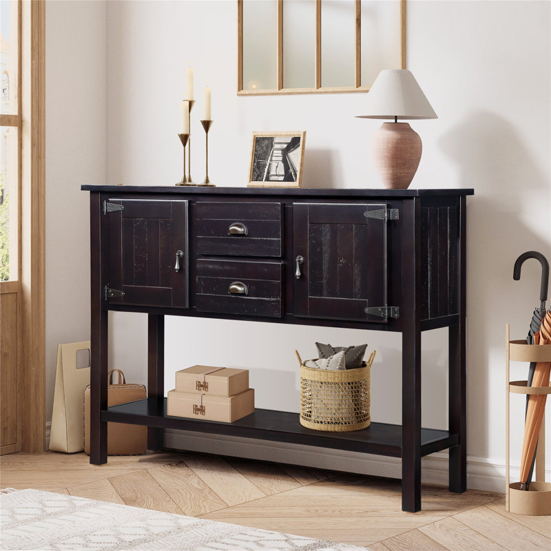 Retro Style Solid Wood Sideboard Console Table with Drawers, Cabinets and Shelf, Ideal for Multi - purpose Storage in Various Rooms