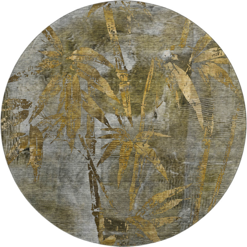 Premium Machine Washable Mayfield AMF2222 Botanical Rug, Pewter, 8' Round