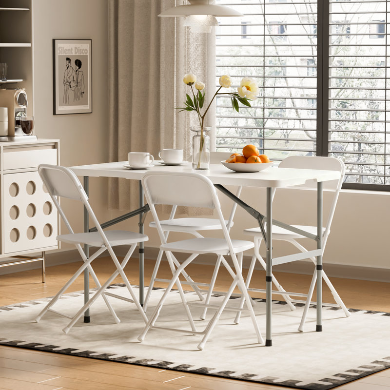 4Ft Plastic Folding Table, Bi-Fold Event Table, Indoor Outdoor Camping Card Table with Carrying Handle, White/Gray
