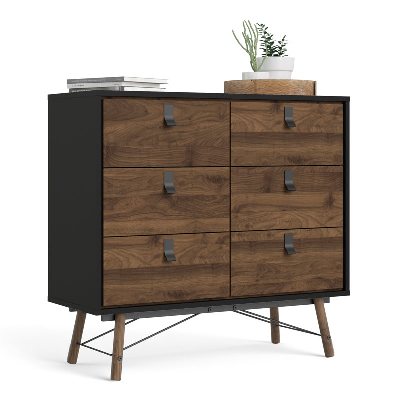 Levine 101.8cm W 6 - Drawer Chest of Drawers, Black/Walnut