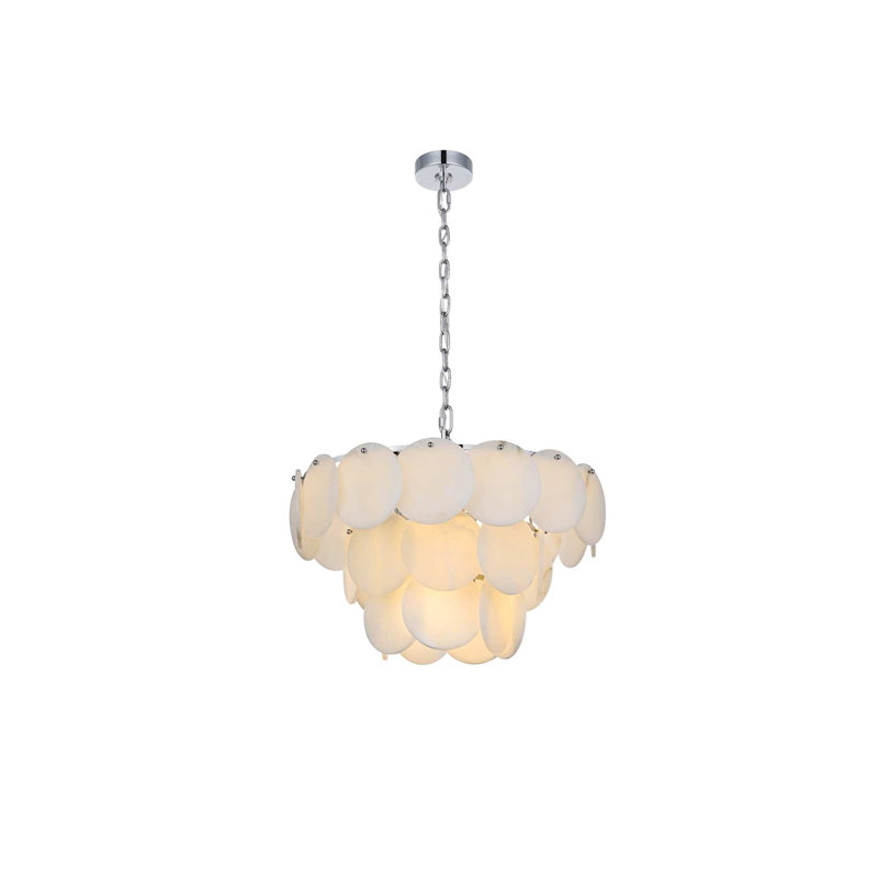 Lustre en albâtre 24 pouces Idamay, 12 lumières, H 14 po x l 24 po x P 24 po, Chrome chrome