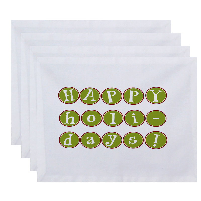 Ensemble de napperon 4 pièces Happy Holidays too Print, Vert