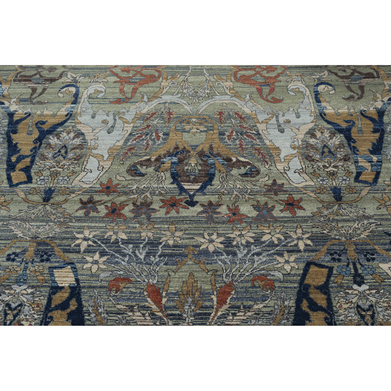 High-Quality Hand-Knotted Charcoal And Red Area Rug, Rectangle 6' x 9'