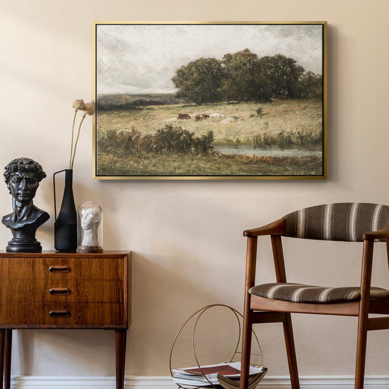 Paysage rétro - CML XXIX, Toile avec cadre flottant or, H 27 po x l 41 po x P 2 po