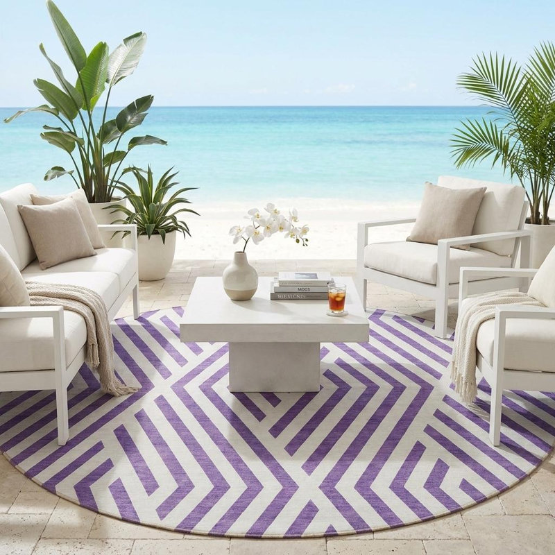 Tapis d'intérieur rond lavable mauve et blanc 8 pi HomeRoots
