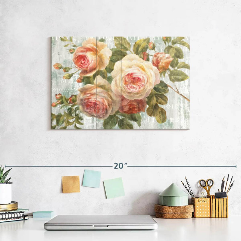 Roses Harnek rétro sur bois flottant, H 8 po x l 12 po