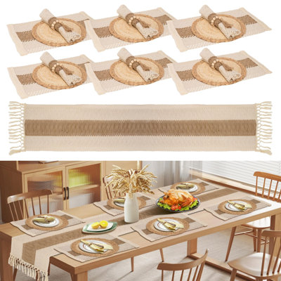 Ensemble de napperons Boho pour table, ensemble de napperons ronds tissés 12 po, ensemble de 6 napperons carrés en coton