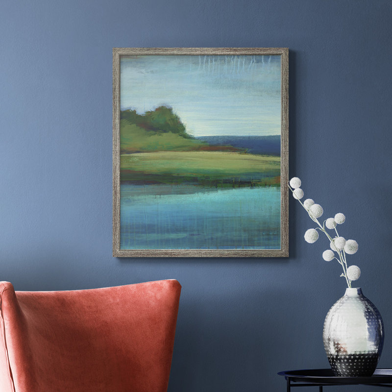 Toile encadrée Silent Lakeside I de qualité supérieure - prête à être accrochée, Argent patiné, H 20 po x l 16 po
