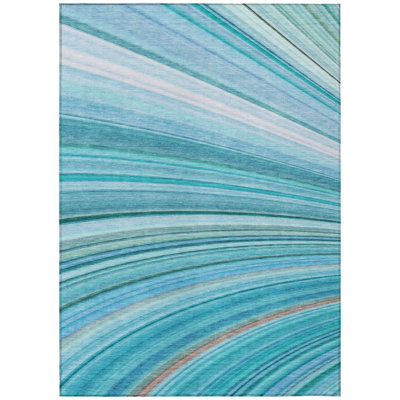 Tapis intérieur / extérieur bleu sarcelle lavable abstrait bleu sarcelle 5 pi x 8 pi HomeRoots