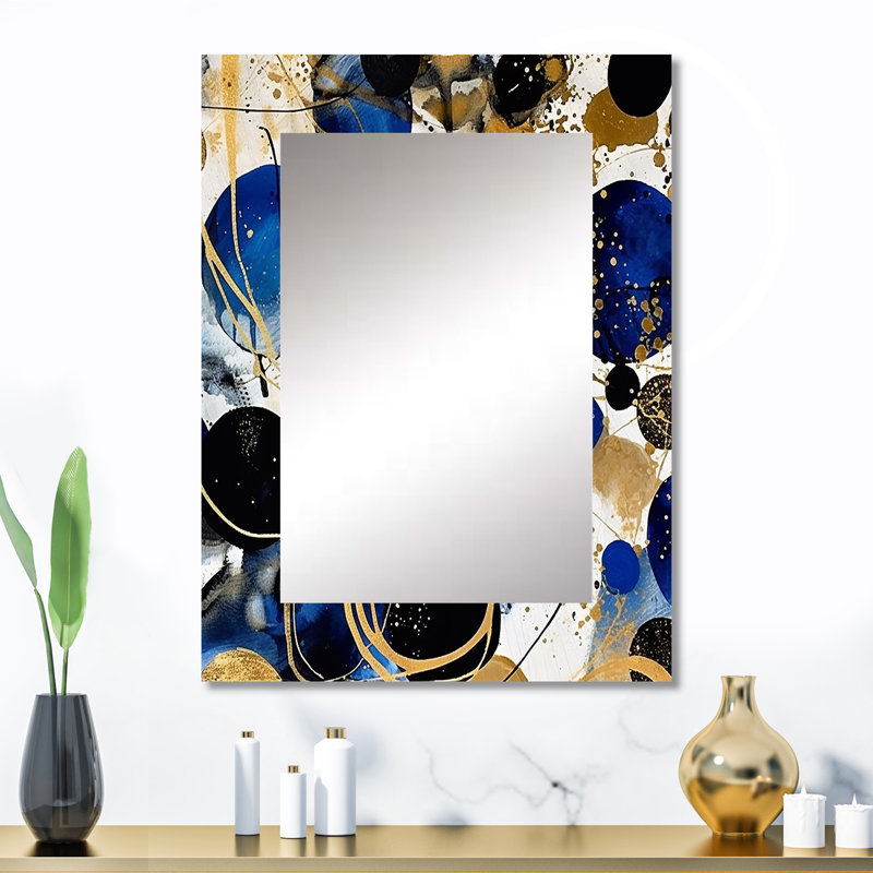Muret, motif abstrait avec textures bleues et dorées XVIII - miroir mural minimaliste, miroir décoratif bleu, impression d'art en métal