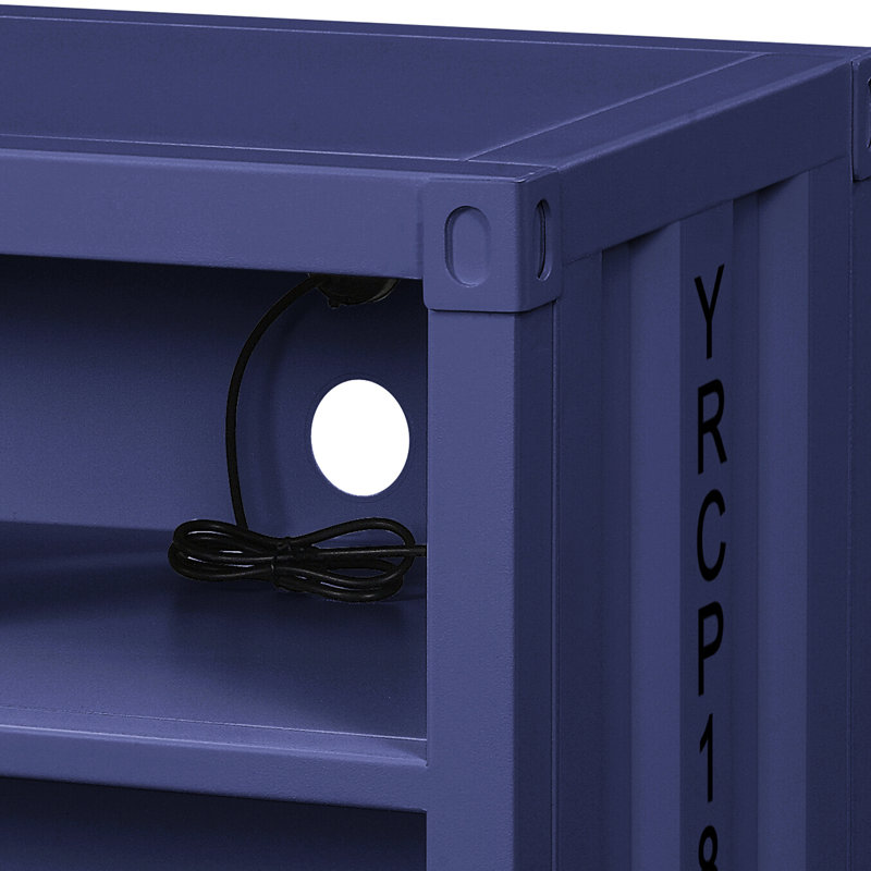 Table de chevet industrielle en métal bleu - Chambre avec option de tablette ouverte couleur pour la décoration