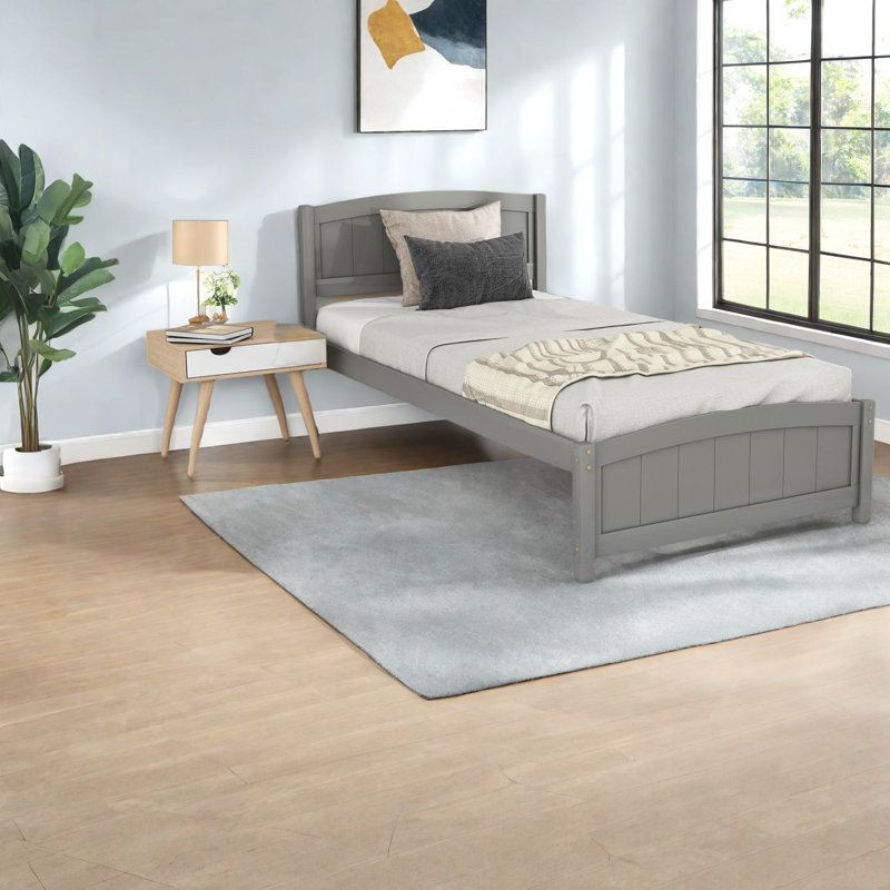 Lit plateforme moderne en bois, structure en bois massif, gris, parfait pour toute maison