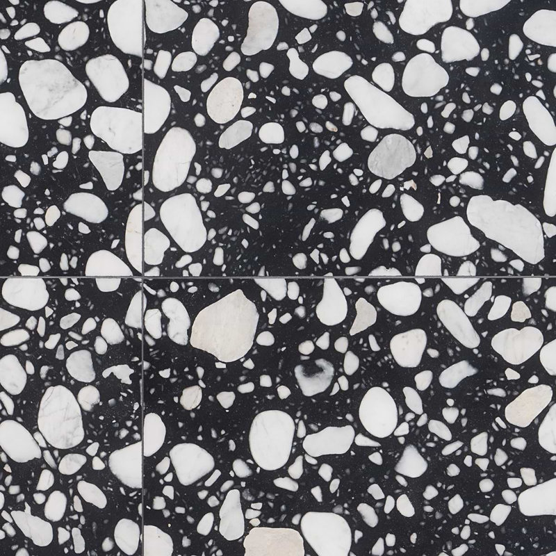 Terrazzo Italy Sacra 24x24 Honed Marble Tile, Sacra Black & White
