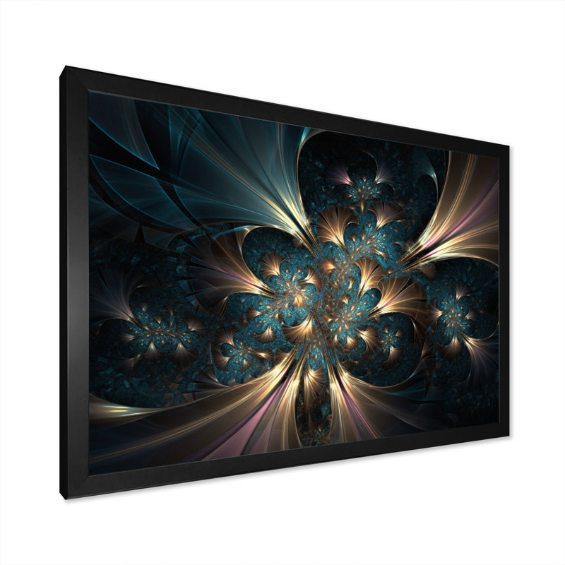 «Gold and Blue Fractal Reverberations I», reproduction d'art sur toile, H 12 po x l 20 po x P 1 po, Cadre photo noir