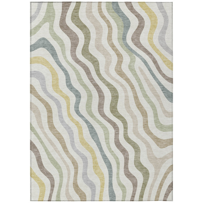 Machine Washable Indoor/Outdoor Chantille ACN2570 Abstract Rug, Ivory, 5' x 7'6"