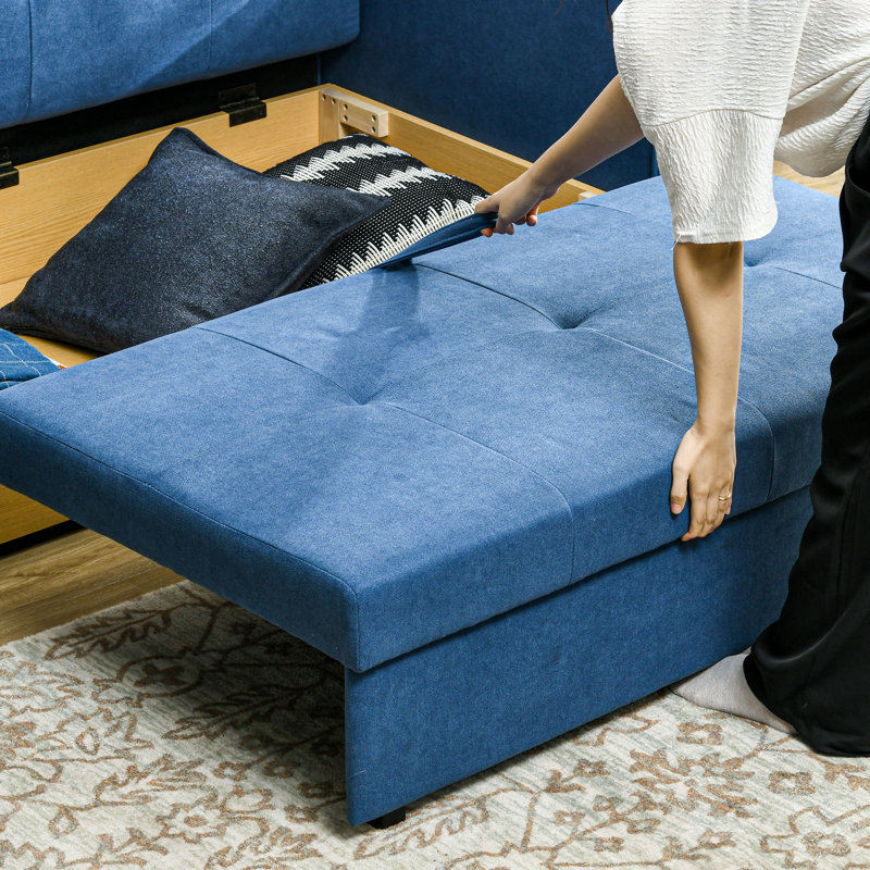 Mikiyas 2 Seater Polyester Sofa Bed, Blue Cotton Blend
