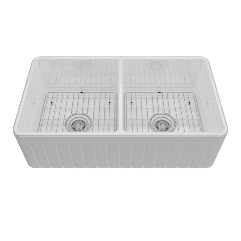 33'' L Double Bowl Fireclay Kitchen Sink, White