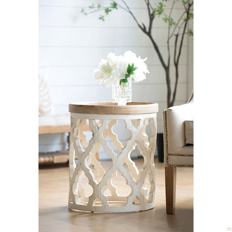Grande table d'appoint 23 po blanche vieillie