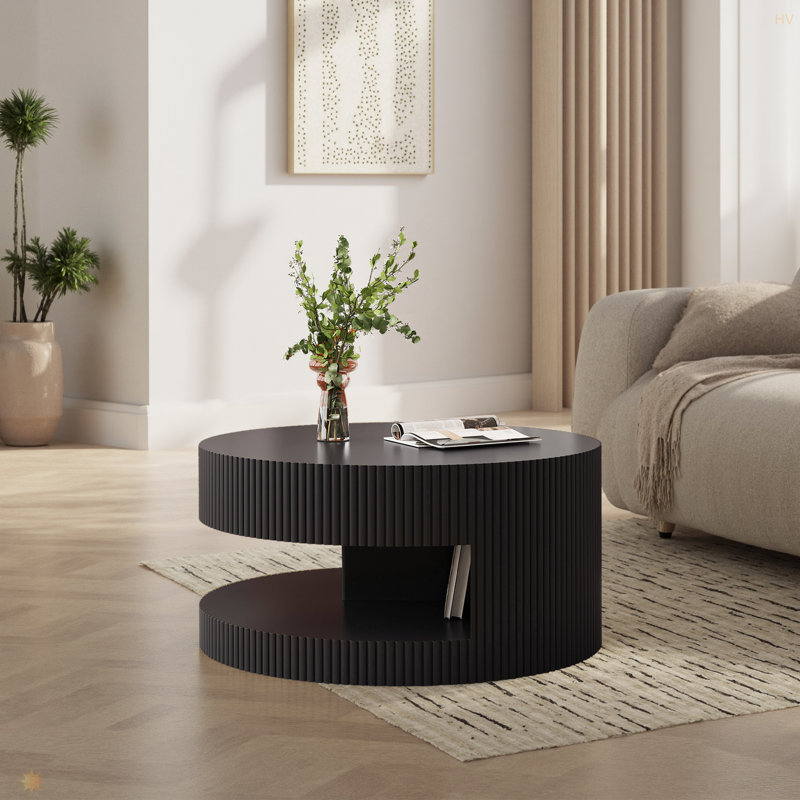 Table basse ronde de 31,5 po, table centrale moderne avec rangement, table basse à rayures verticales pour salon, chambre à coucher