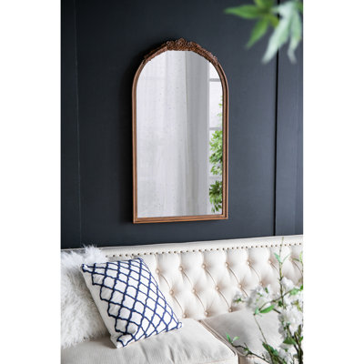 23"x42" Antique Style Living Room Wall Mirror, Hand Rose Wood Arch Frame, Bathroom & Entryway (brown Decor, Mirror